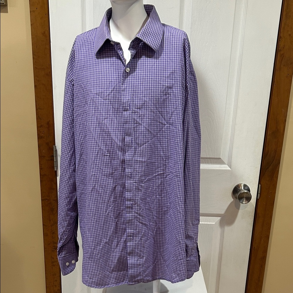 Bergamo New York Men's Dress Shirt – Purple & White Checkered – XL Fitted